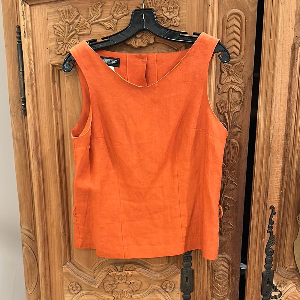 Ambitions vintage 100a% linen Orange Sleeveless Top